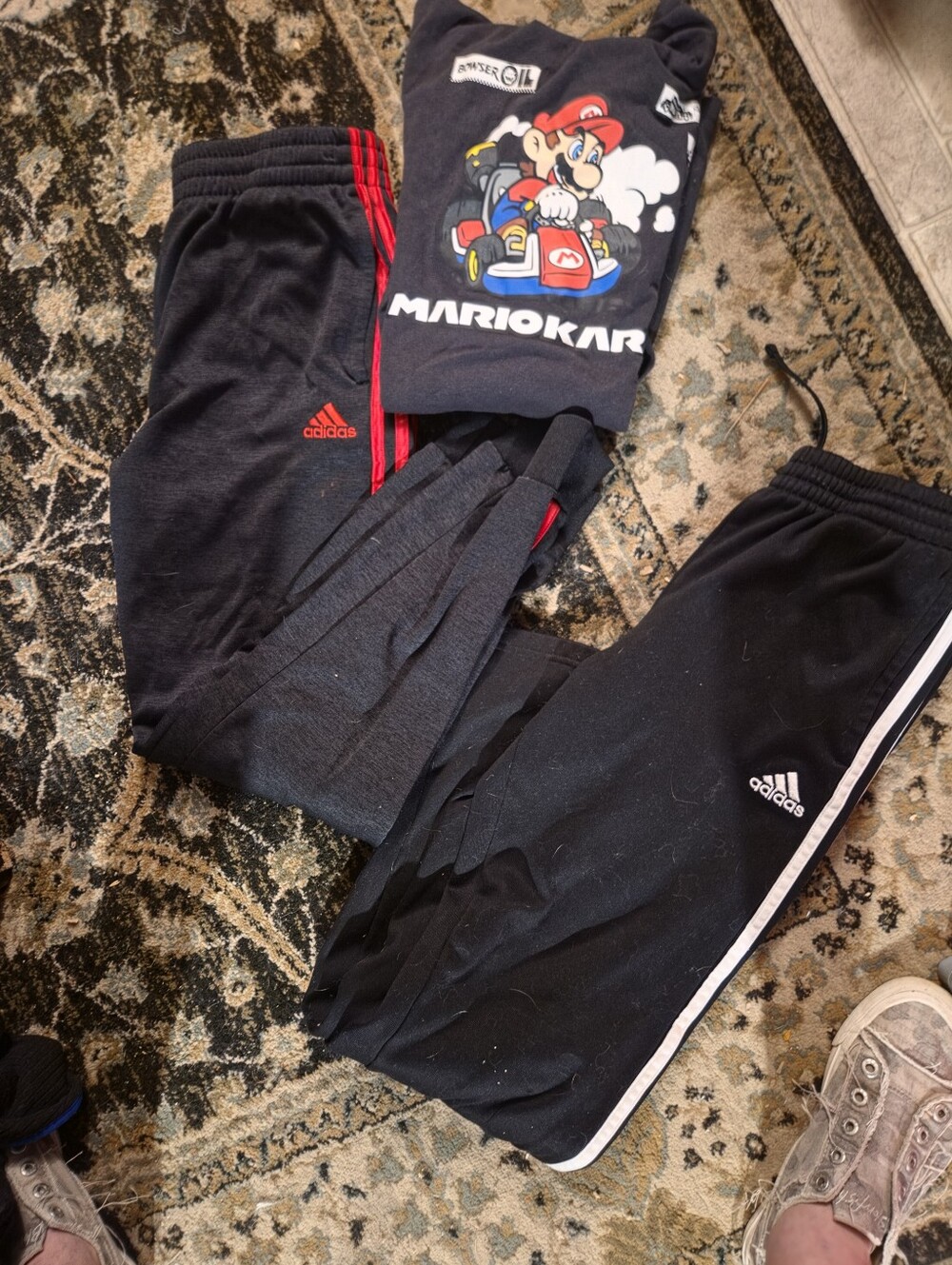 adidas Kids Black Sweatpants with Red Stripe and Black Pants with White Piping